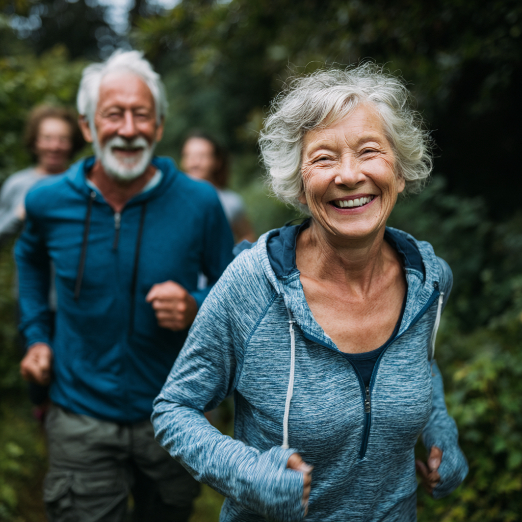 Older adults enjoying outdoor activities and maintaining active lifestyle with natural movement